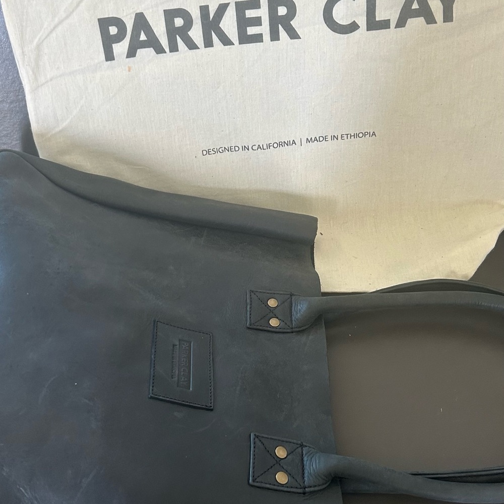 Parker Clay Black Leather double handle tote bag